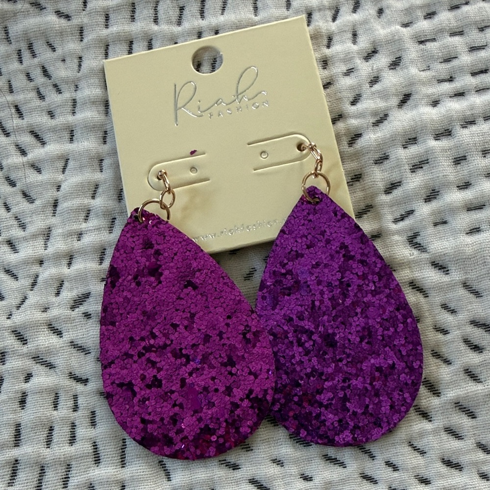 Purple Glitter Teardrop Earrings